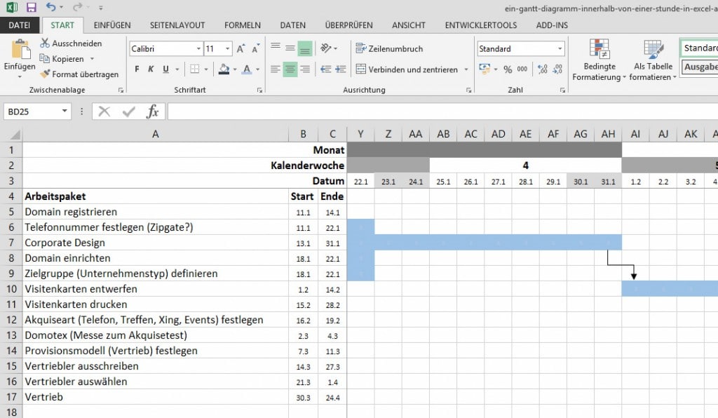 Gantt-Diagramm in Excel